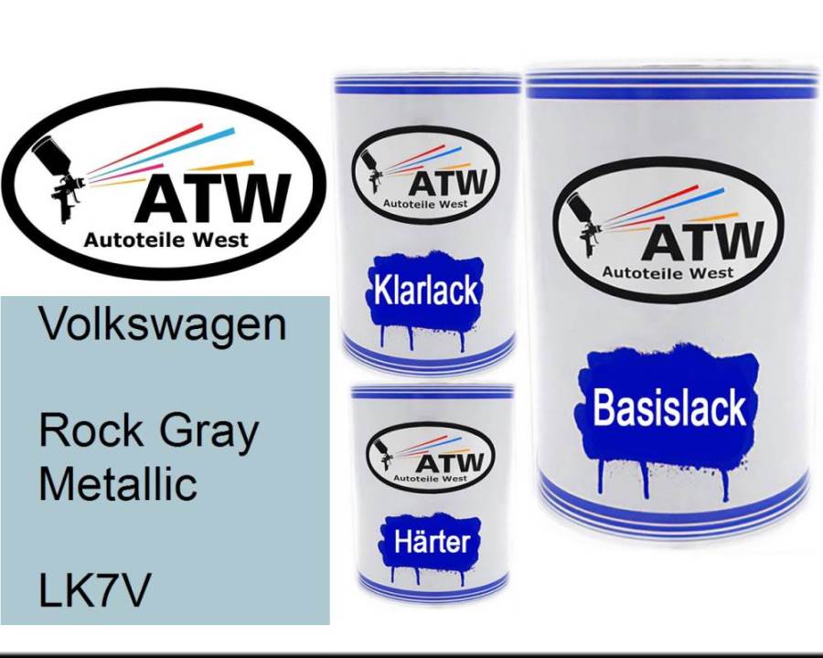 Volkswagen, Rock Gray Metallic, LK7V: 500ml Lackdose + 500ml Klarlack + 250ml Härter - Set, von ATW Autoteile West.